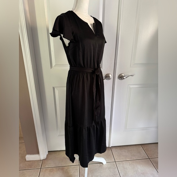 Lucky Brand Women's Flutter Sleeve Satin Tiered Midi Dress - Picture 11 of 16